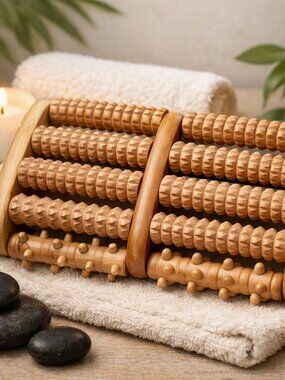 Wooden Foot Massager – Multi‑Roller Reflexology Tool